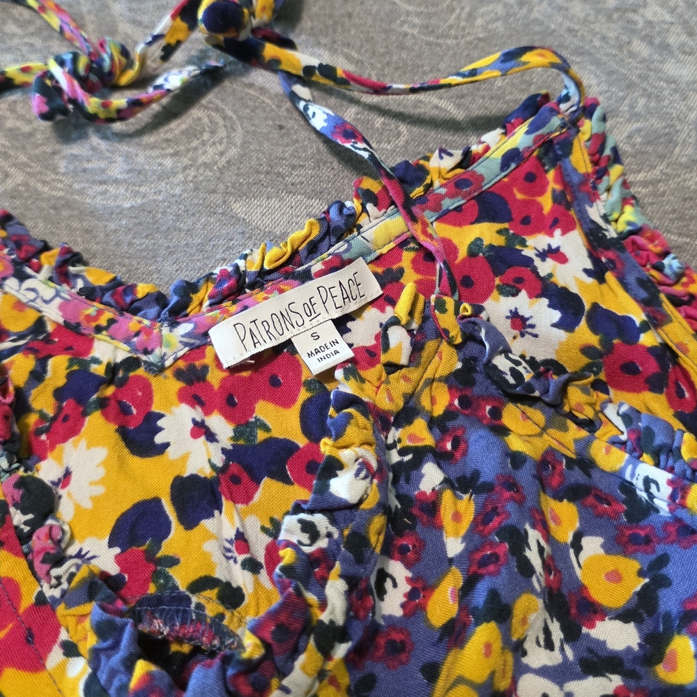 Patrons Of Peace Floral Multicolour Mini Shift Dress With Ties (Size S) - Picture 3 of 7
